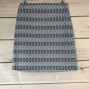 Talbots Women’s Pencil Skirt 2P Blue White Fish Pattern Side Zipper Unlined
